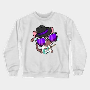 Cute White Cat jamming on the electric guitair Crewneck Sweatshirt